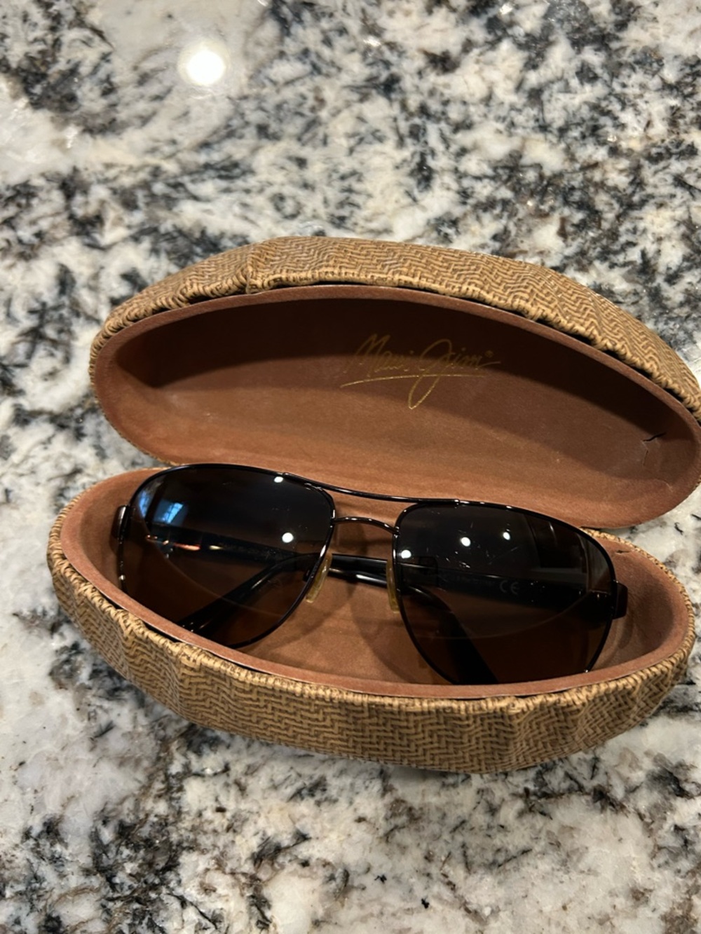 Maui Jim Black Frame Aviator Sunglasses with Brown Lenses